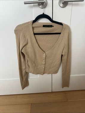 House of Harlow x revolve Ribbed V-Neck Button-Front Sweater Cardigan - Beige